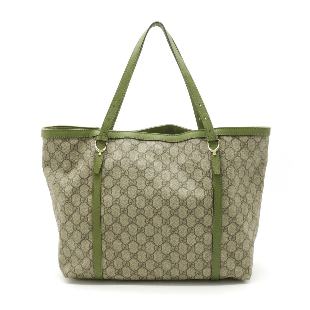 Gucci GG Supreme Plus Tote Bag Shoulder Leather Beige Cream Olive Green